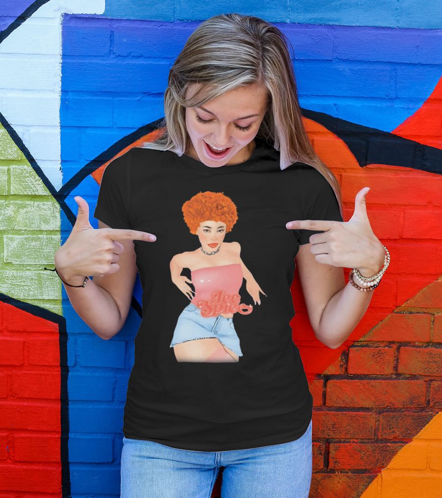 Icespicemusic Ice Spice Red Hair Pink Top Denim Skirt T-Shirt