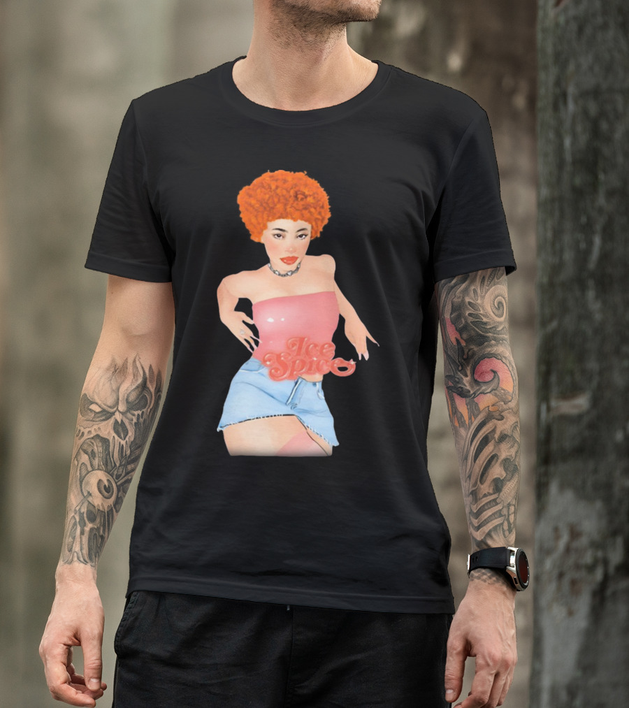 Icespicemusic Ice Spice Red Hair Pink Top Denim Skirt T-Shirt