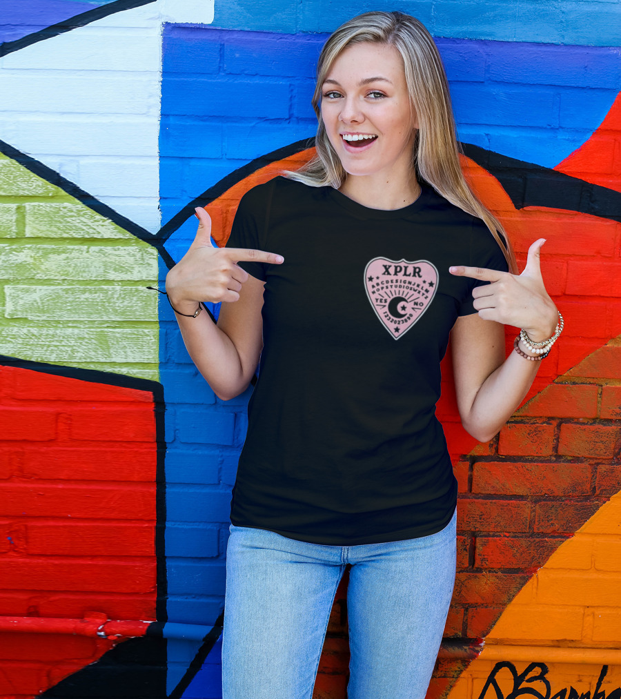XPLR Planchette ABCDEFGHIJKLMNOPQRSTUVWXYZ YES NO 1234567890 Sam And Colby Ouija T-Shirt