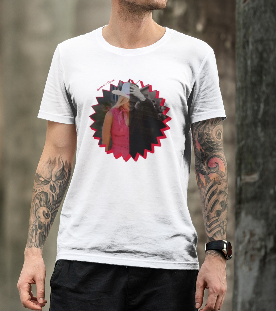 Barbie X Oppenheimer Is Margot Robbie Mashup Portrait Starburst T-Shirt