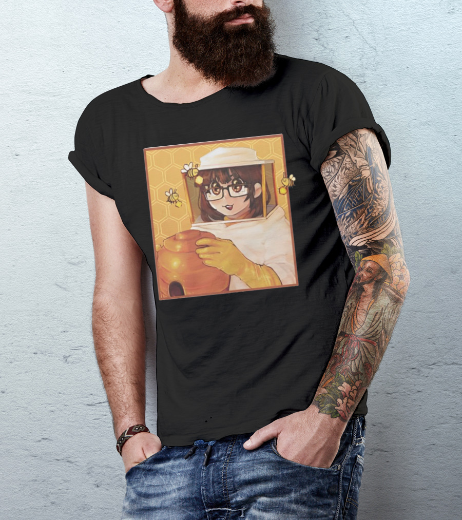 Bizabizow Bee Zabizow Honeycomb Beekeeper Anime Character With Bees And Honeycomb Background T-Shirt