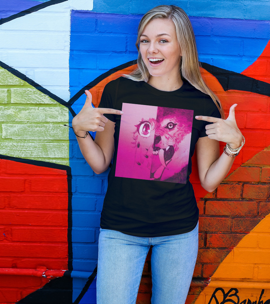 Topatoco Dead On The Scene Anime Eye Wolf Face Split Pink T-Shirt
