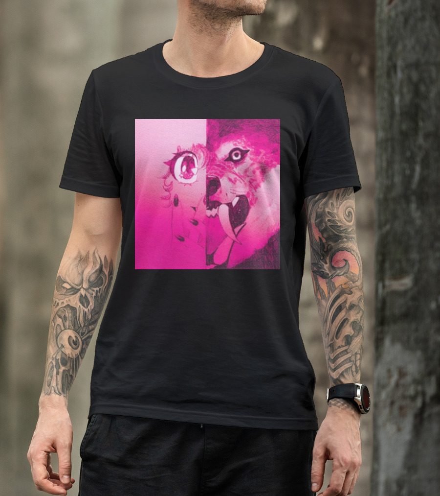 Topatoco Dead On The Scene Anime Eye Wolf Face Split Pink T-Shirt