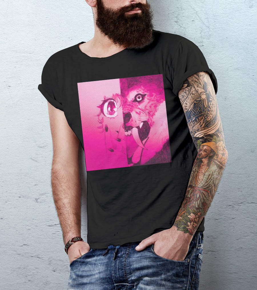 Topatoco Dead On The Scene Anime Eye Wolf Face Split Pink T-Shirt
