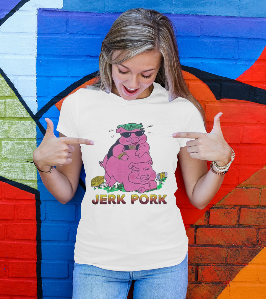 Jerk Pork Cartoon Pigs With Sunglasses And Gold Chain T-Shirt