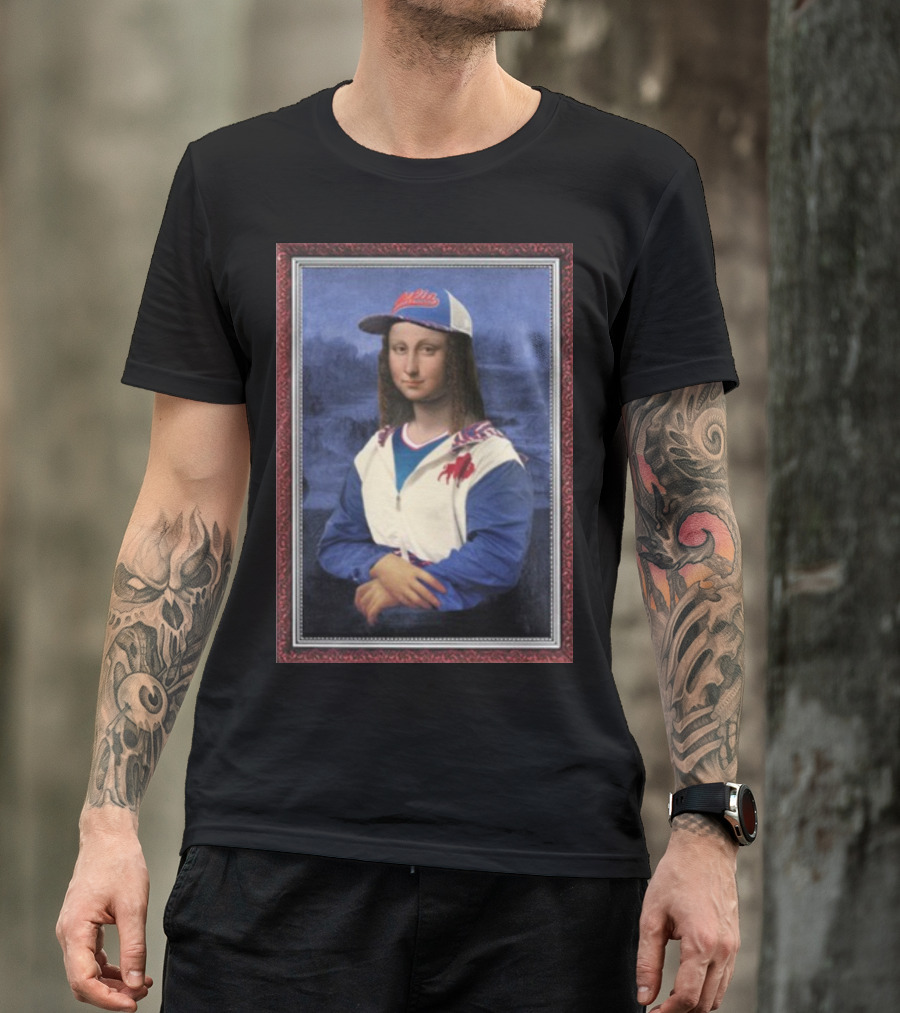 Mona Lisa With Buffalo Sports Cap And Jacket T-Shirt