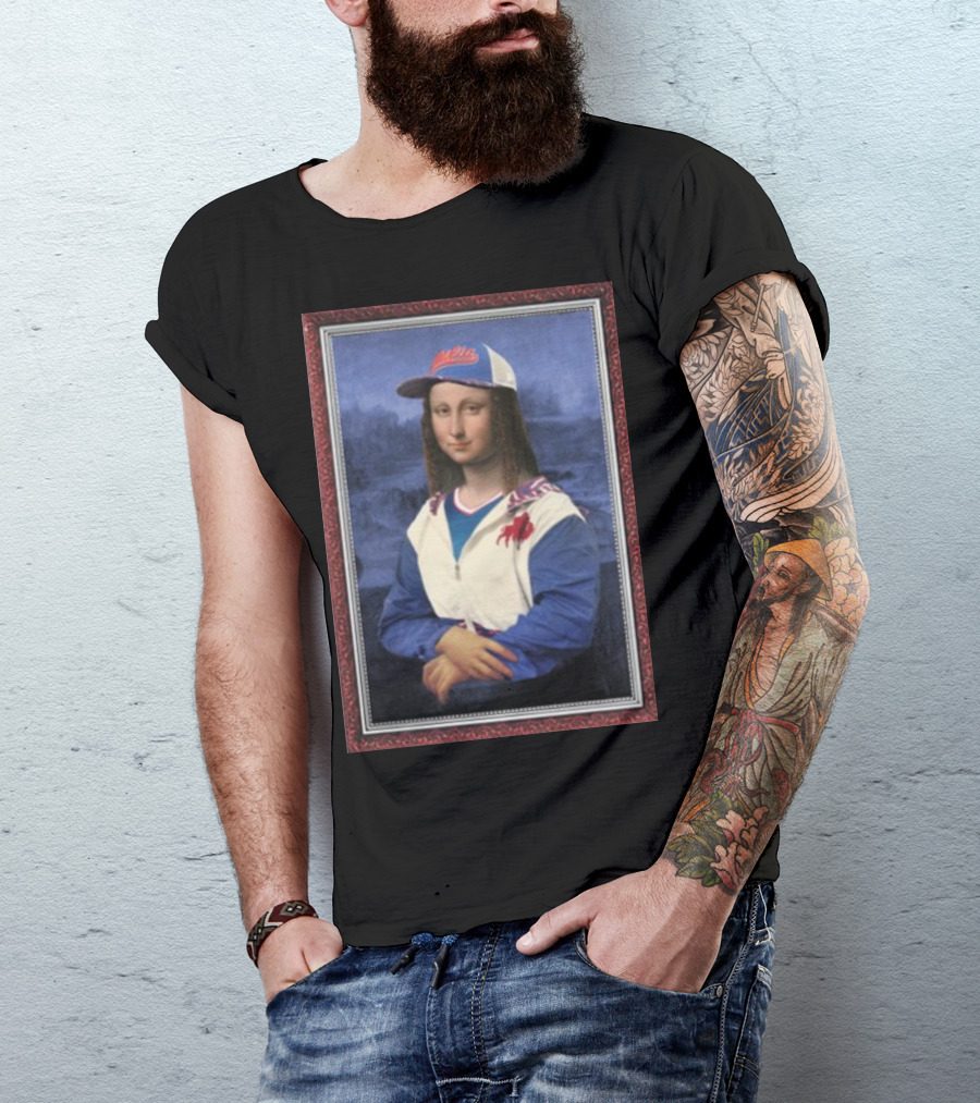 Mona Lisa With Buffalo Sports Cap And Jacket T-Shirt