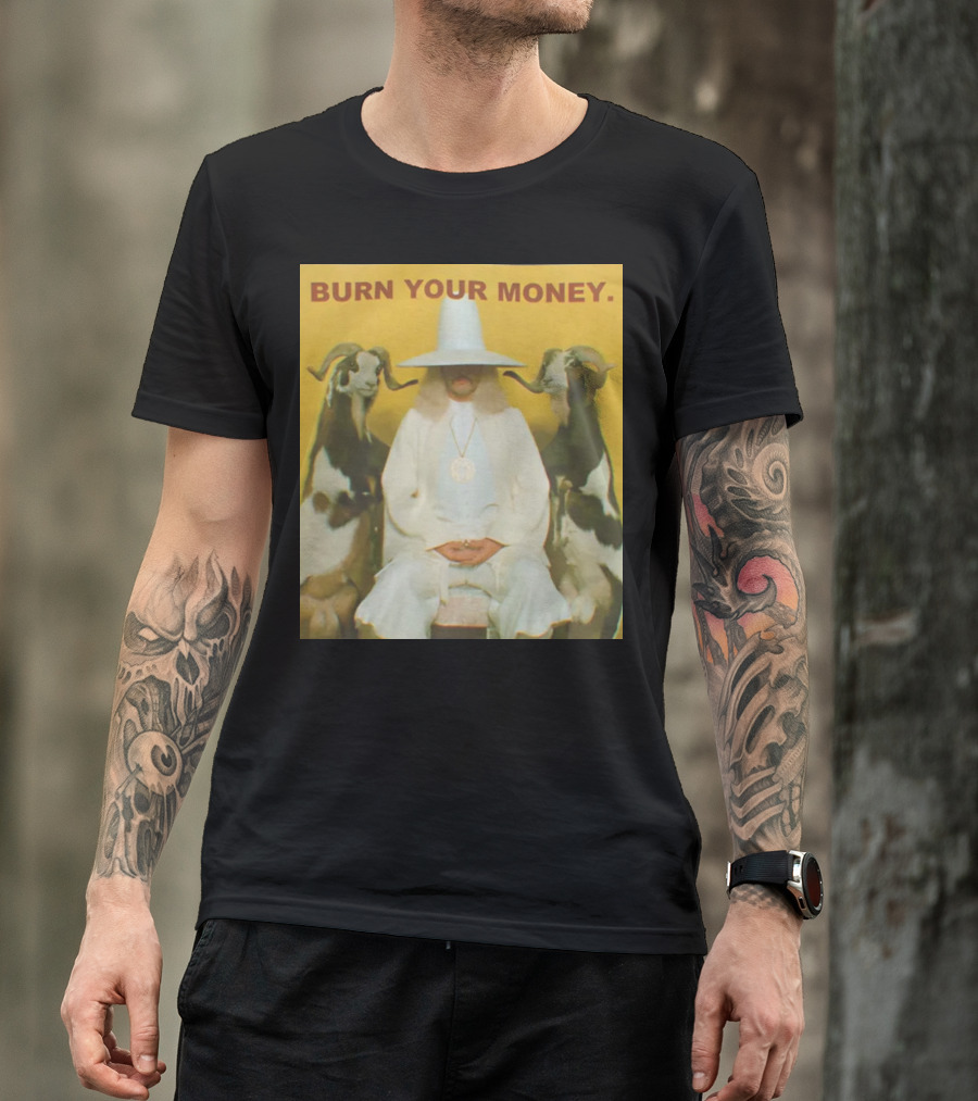 BURN YOUR MONEY White Suit Man With Goats T-Shirt