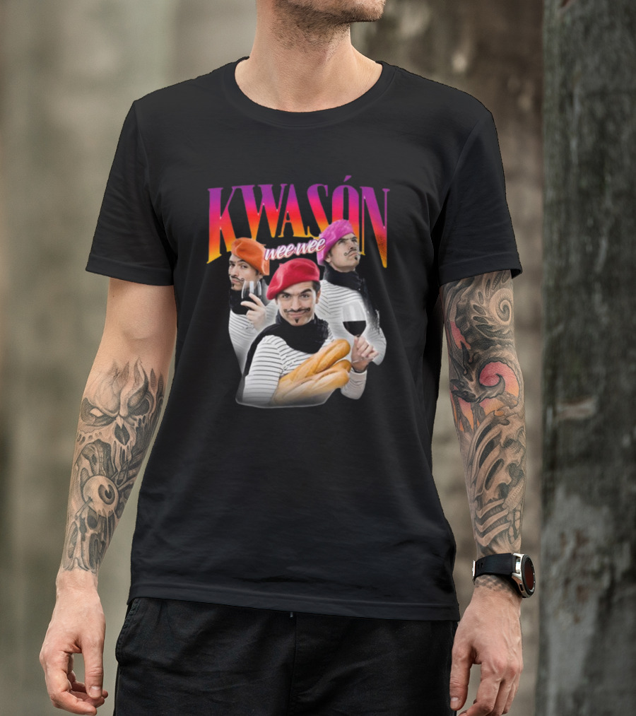 KWASÓN Wee Wee Baguette Trio With Wine And Beret T-Shirt