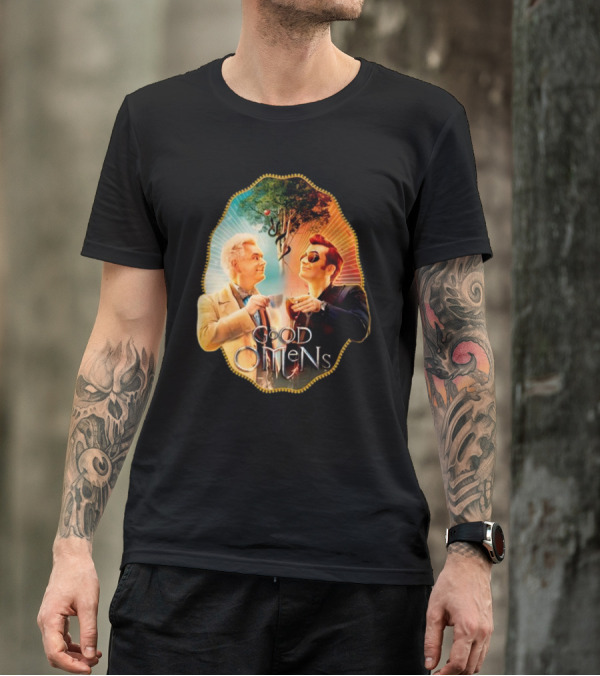 Good Omens A Toast To The World With Angel And Demon Under Tree T-Shirt