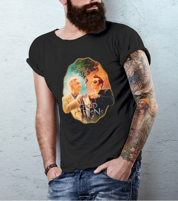 Good Omens A Toast To The World With Angel And Demon Under Tree T-Shirt