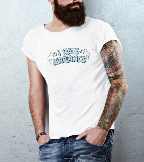 I Hate Airplanes With Plane Icons And Cloud Letters T-Shirt