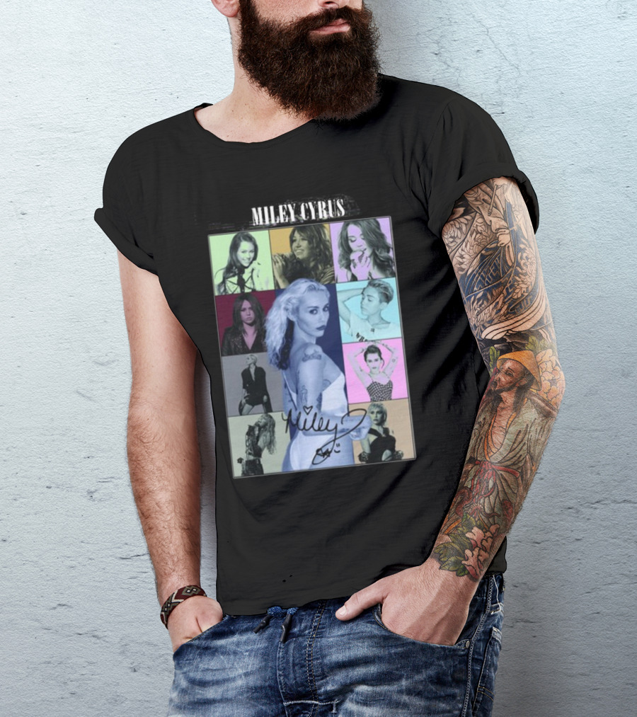 Miley Cyrus Collage With Autograph And Eras Tour T-Shirt
