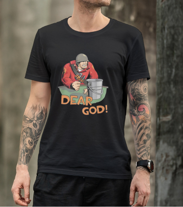 Team Fortress 2 Soldier Red Outfit With Grenade And Bucket Dear God T-Shirt