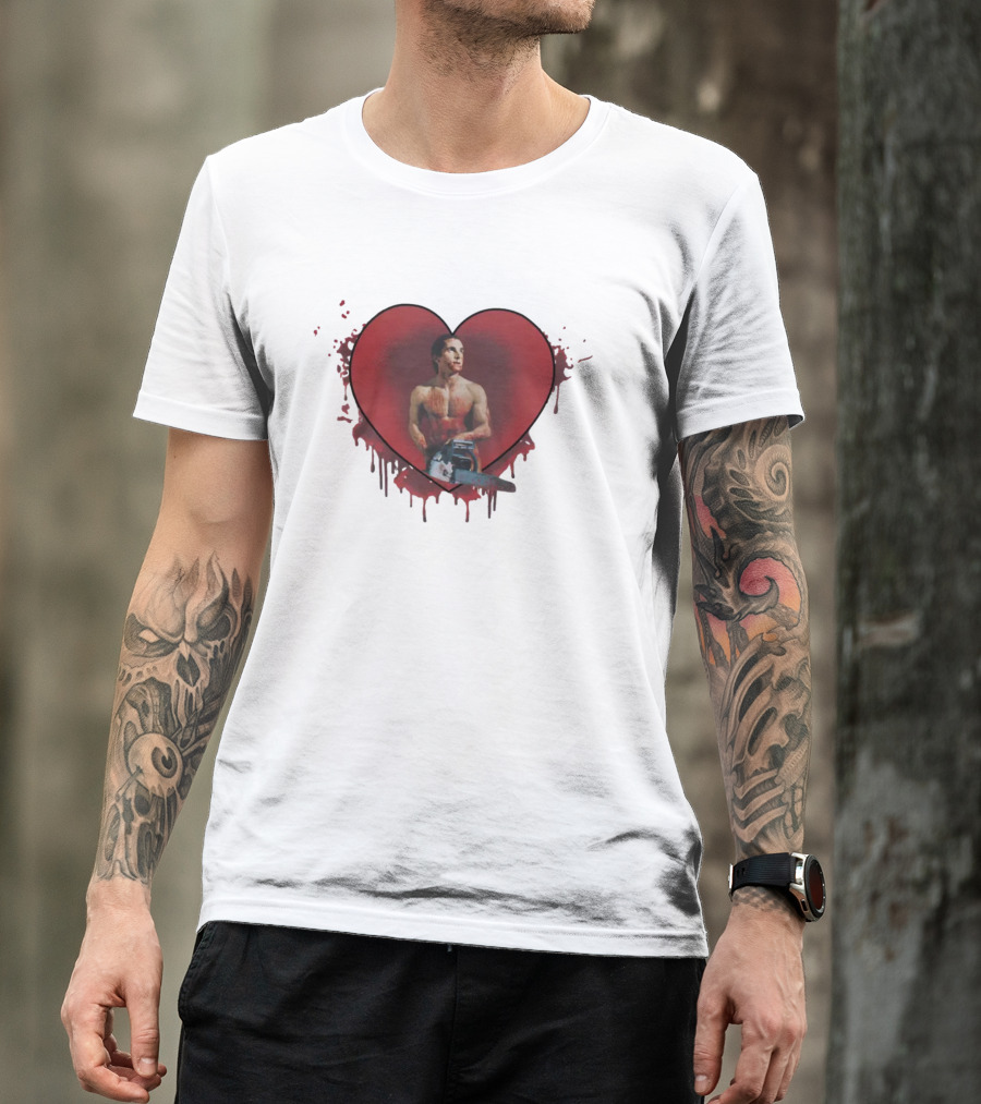 Christian Bale American Psycho Chainsaw Heart T-Shirt