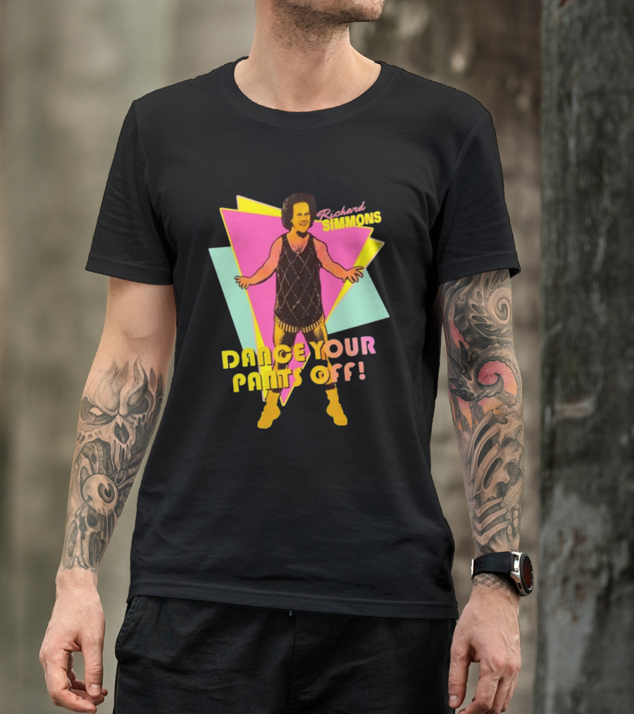 Richard Simmons Dance Your Pants Off Vintage Workout Retro Neon Triangles T-Shirt