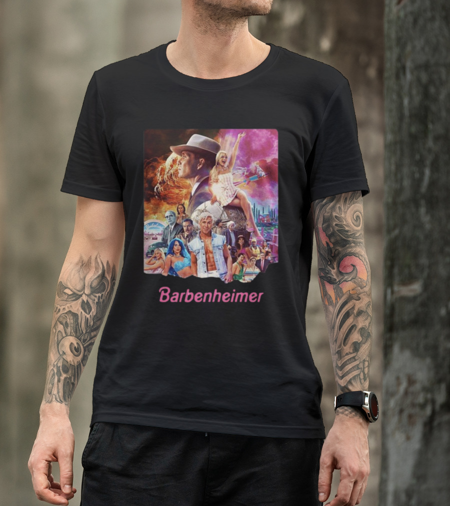 Barbenheimer Explosive Vintage Mashup In Vibrant Retro Style With Iconic Characters T-Shirt