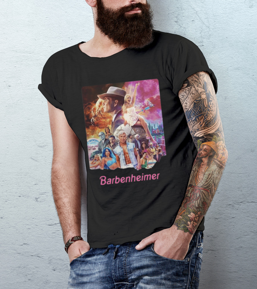 Barbenheimer Explosive Vintage Mashup In Vibrant Retro Style With Iconic Characters T-Shirt