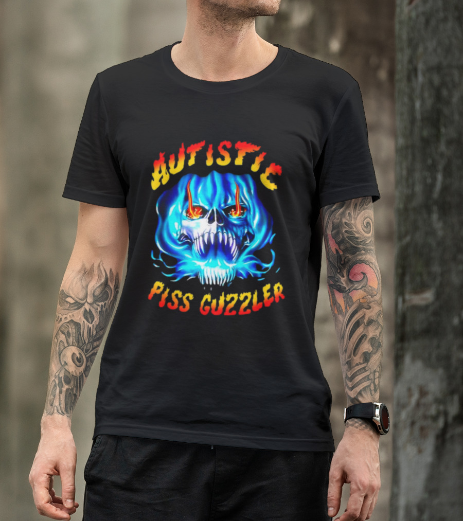 Autistic Piss Guzzler Skull Flame T-Shirt