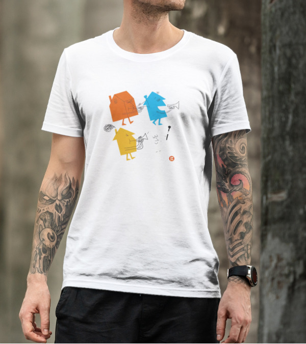 4 Houses Colorful Cartoon Characters T-Shirt