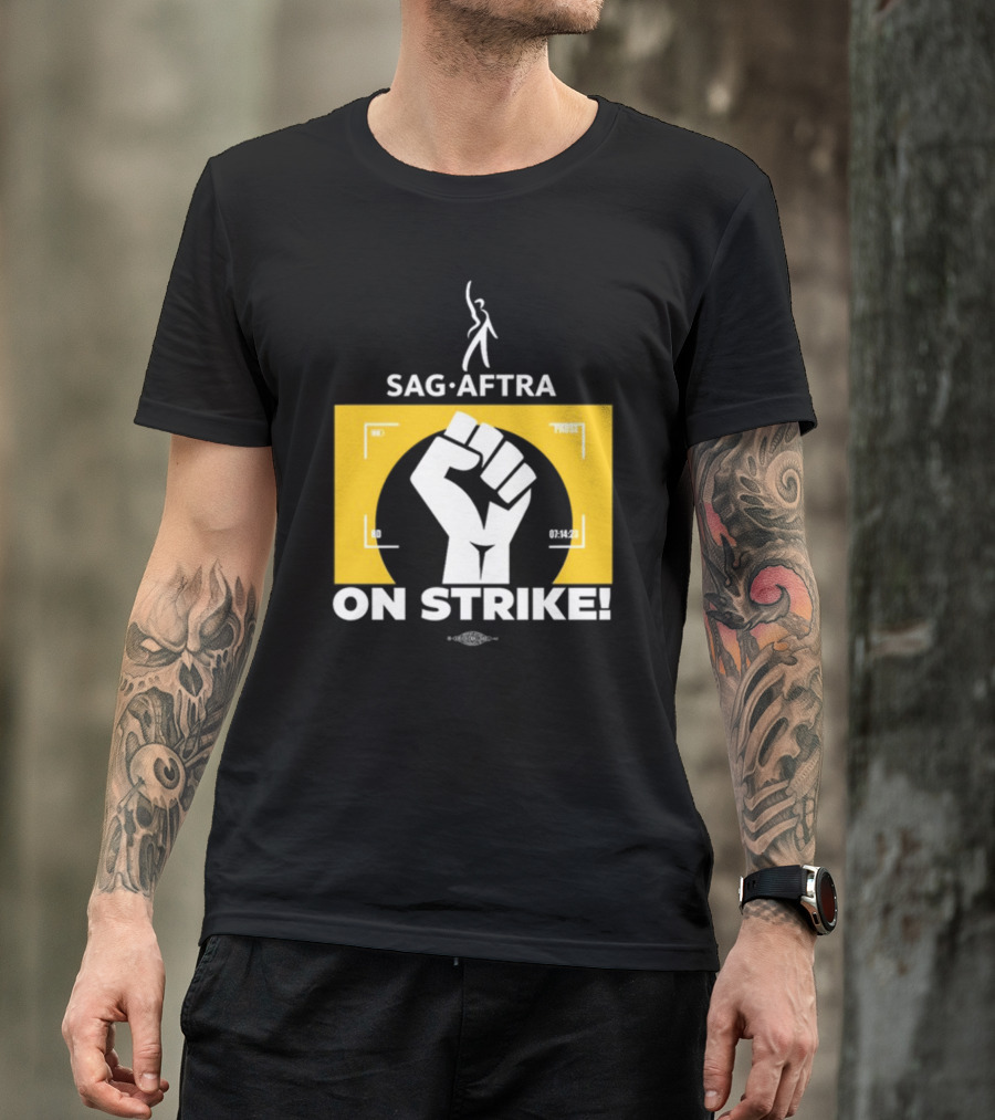 SAG-AFTRA On Strike Logo With Fist Symbol And Yellow Background T-Shirt