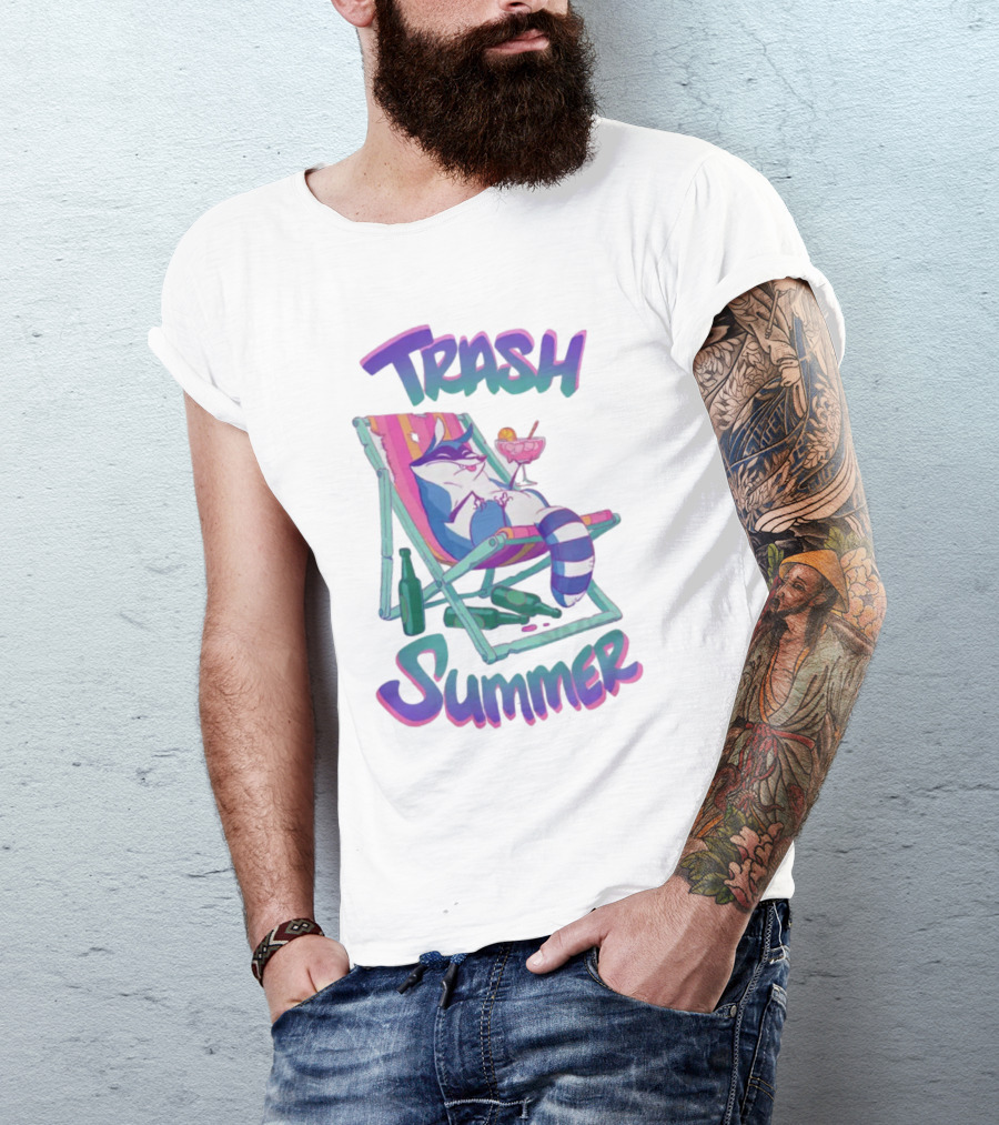 Trash Summer Raccoon Relaxing With Drink T-Shirt