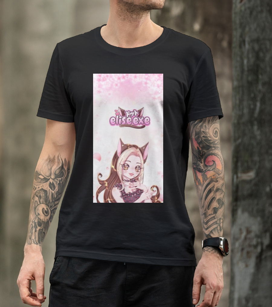 Elisedotexe Elise Exe Manga Character Aesthetic With Cat Ears And Sakura Blossoms T-Shirt