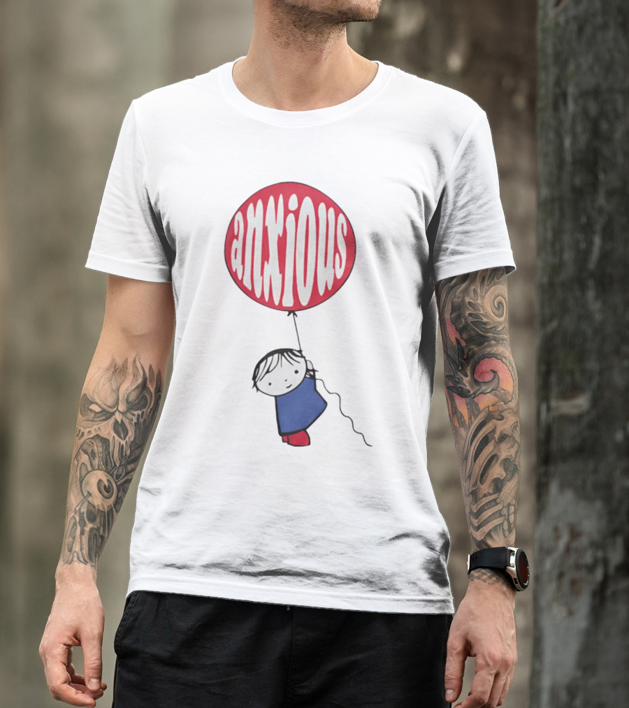 Anxious Balloon Child Holding Red Balloon With White Anxious Text T-Shirt