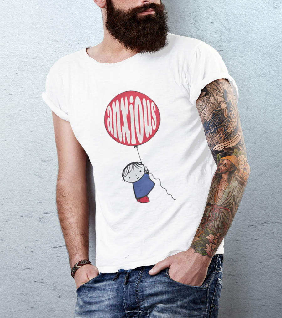 Anxious Balloon Child Holding Red Balloon With White Anxious Text T-Shirt