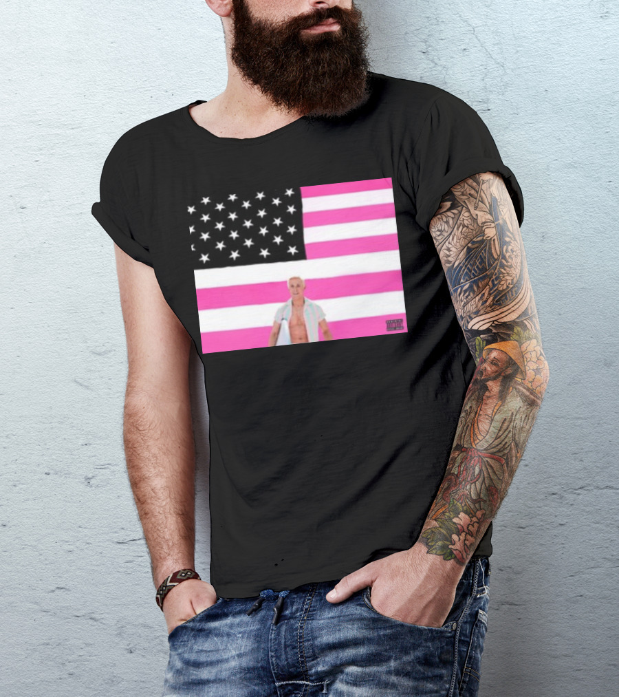 Ryan Gosling Pink Ish Tape American Flag Stars Explicit Content T-Shirt