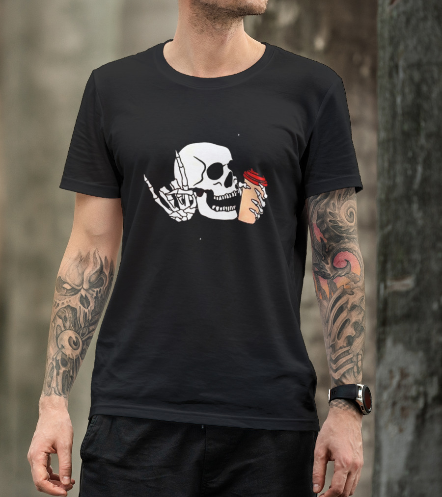 Dead Inside But Alive In Christ Skeleton With Coffee Cup T-Shirt