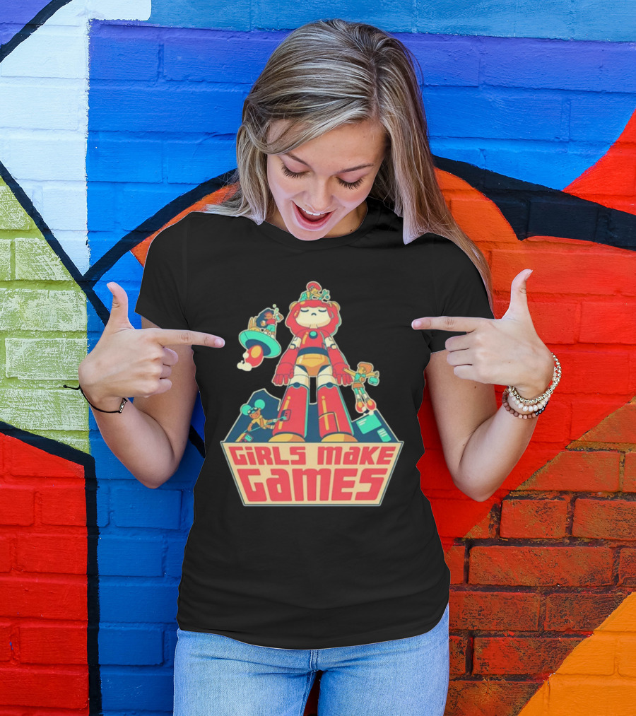 Castpixel Girls Make Games Robot Adventure Scene T-Shirt