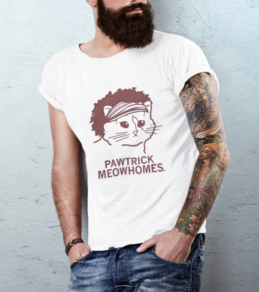 Pawtrick Meowhomes Cat With Headband And Afro T-Shirt
