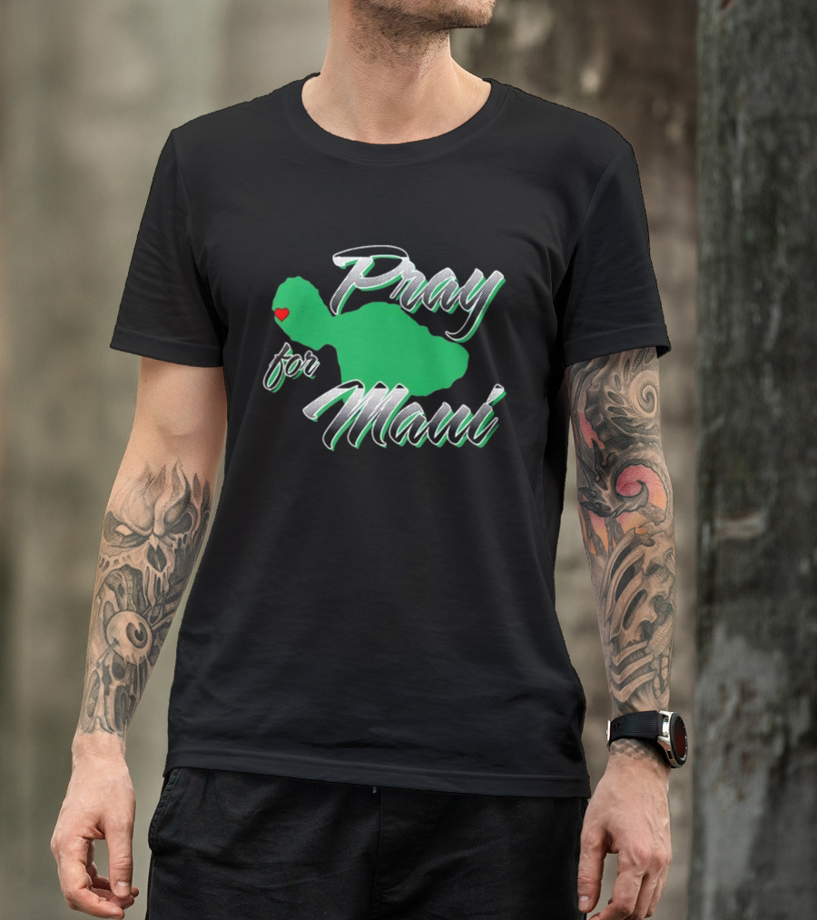 Pray For Maui Green Island Heart T-Shirt