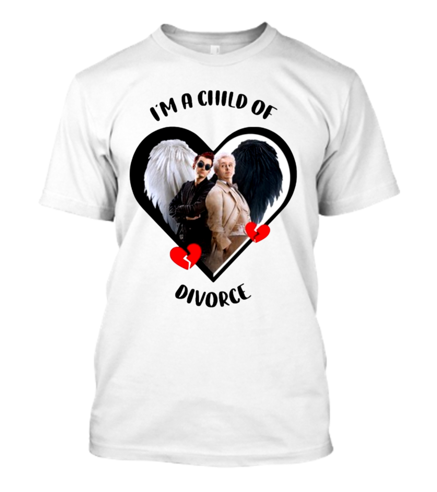 Good Omens I'm A Child Of Divorce Heart Broken Angel Wings T-Shirt