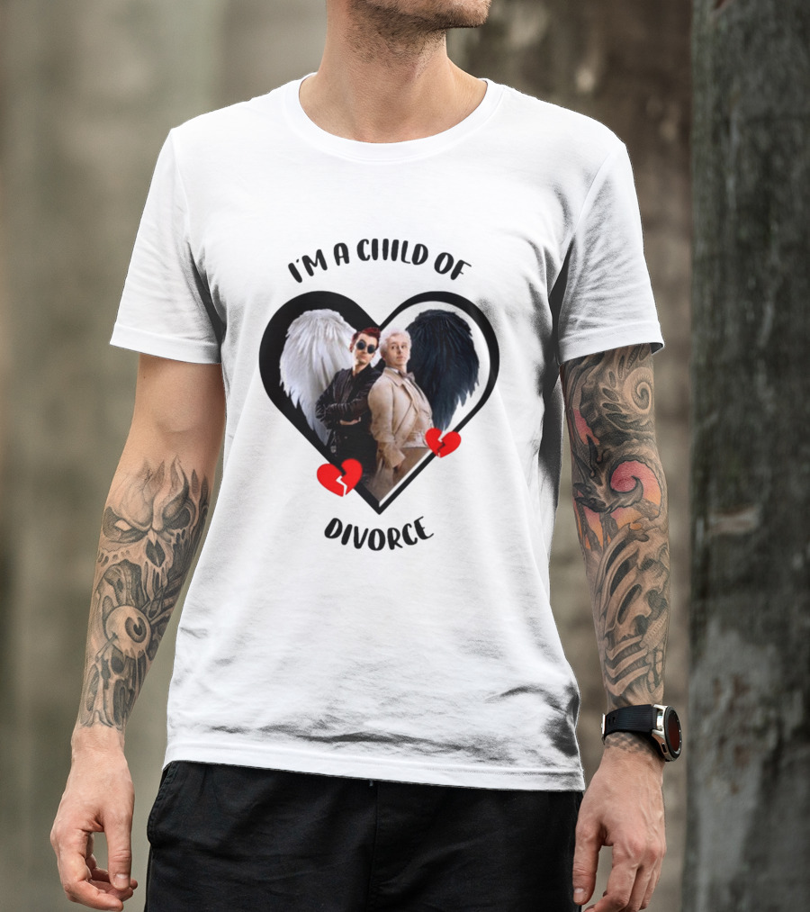 Good Omens I'm A Child Of Divorce Heart Broken Angel Wings T-Shirt
