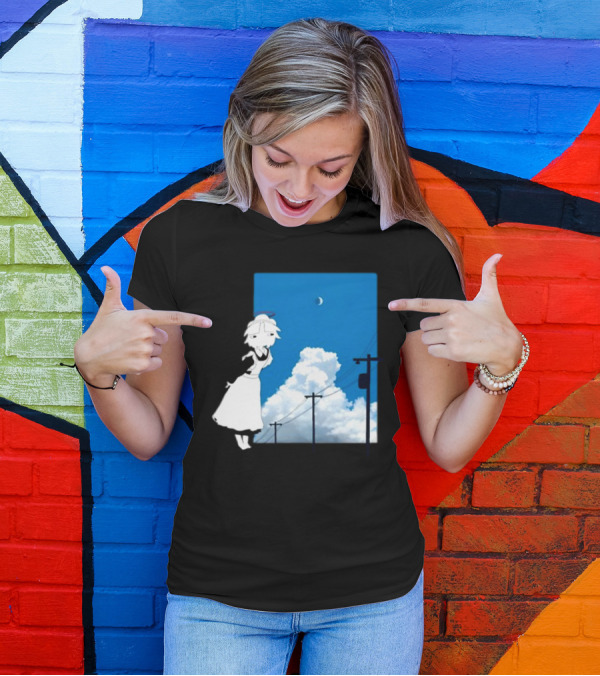 Electric Maid Under Cloudy Sky And Moon With Power Lines T-Shirt