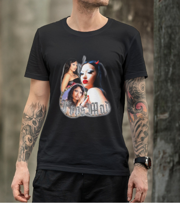 Foos Mad Gothic Style With Bold Makeup And Red Horns T-Shirt