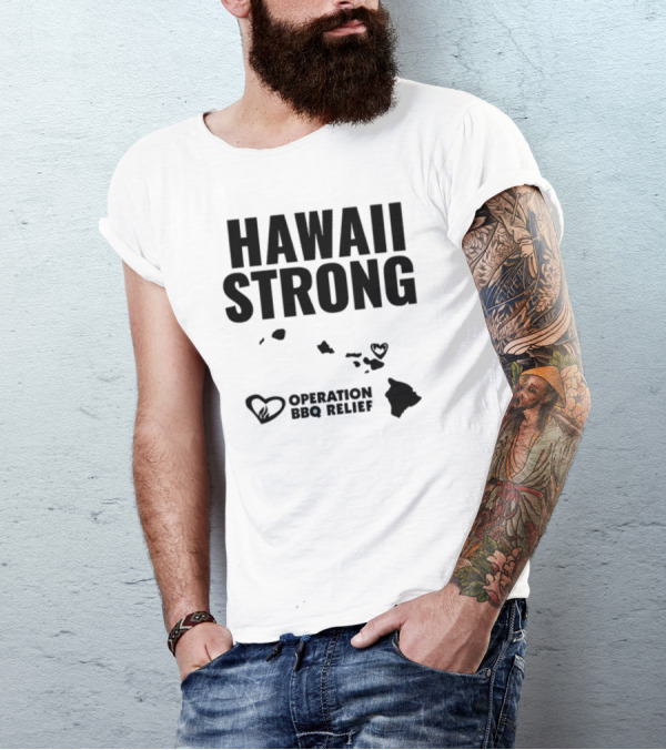 Hawaii Strong Operation BBQ Relief Map And Heart Icons T-Shirt