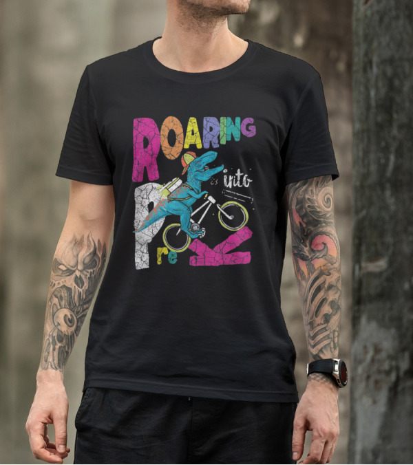 Roaring Into Pre-K Dinosaur Bike Adventure 1st Day Of School Rex T-Shirt