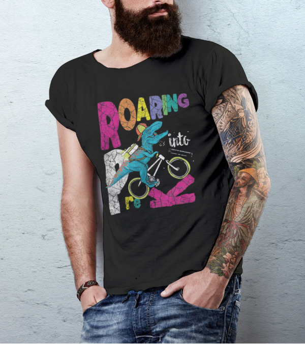 Roaring Into Pre-K Dinosaur Bike Adventure 1st Day Of School Rex T-Shirt