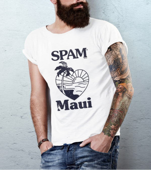 SPAM Maui Sunset Heart Palm Tree T-Shirt