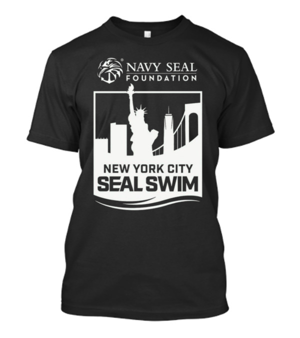 Navy Seal Foundation New York City Seal Swim Statue Of Liberty Bridge Skyline T-Shirt