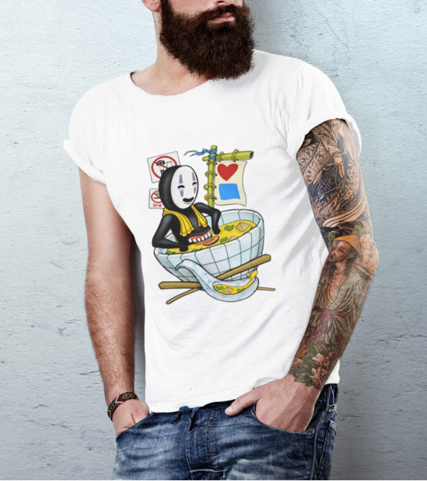 Bluetile Miso Bath Spirit Face Heart Bamboo Nobori T-Shirt