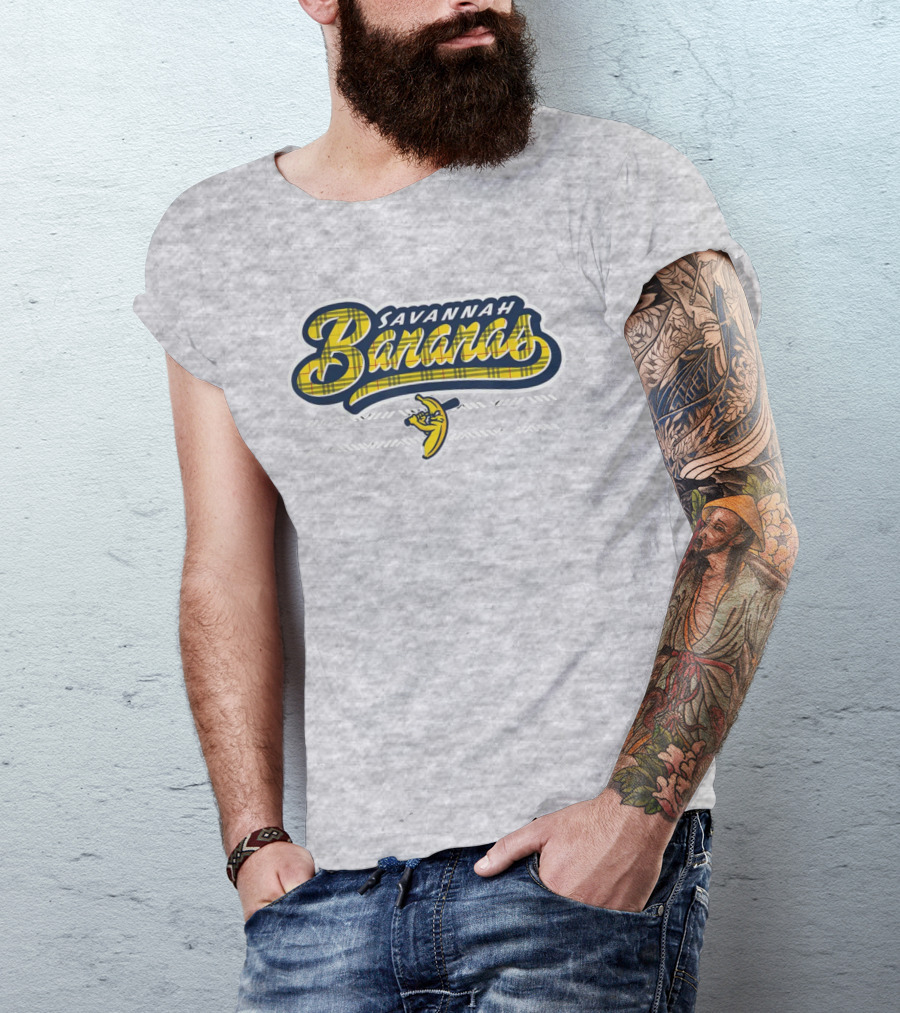 Savannah Bananas Yellow Plaid Baseball Logo Fun T-Shirt