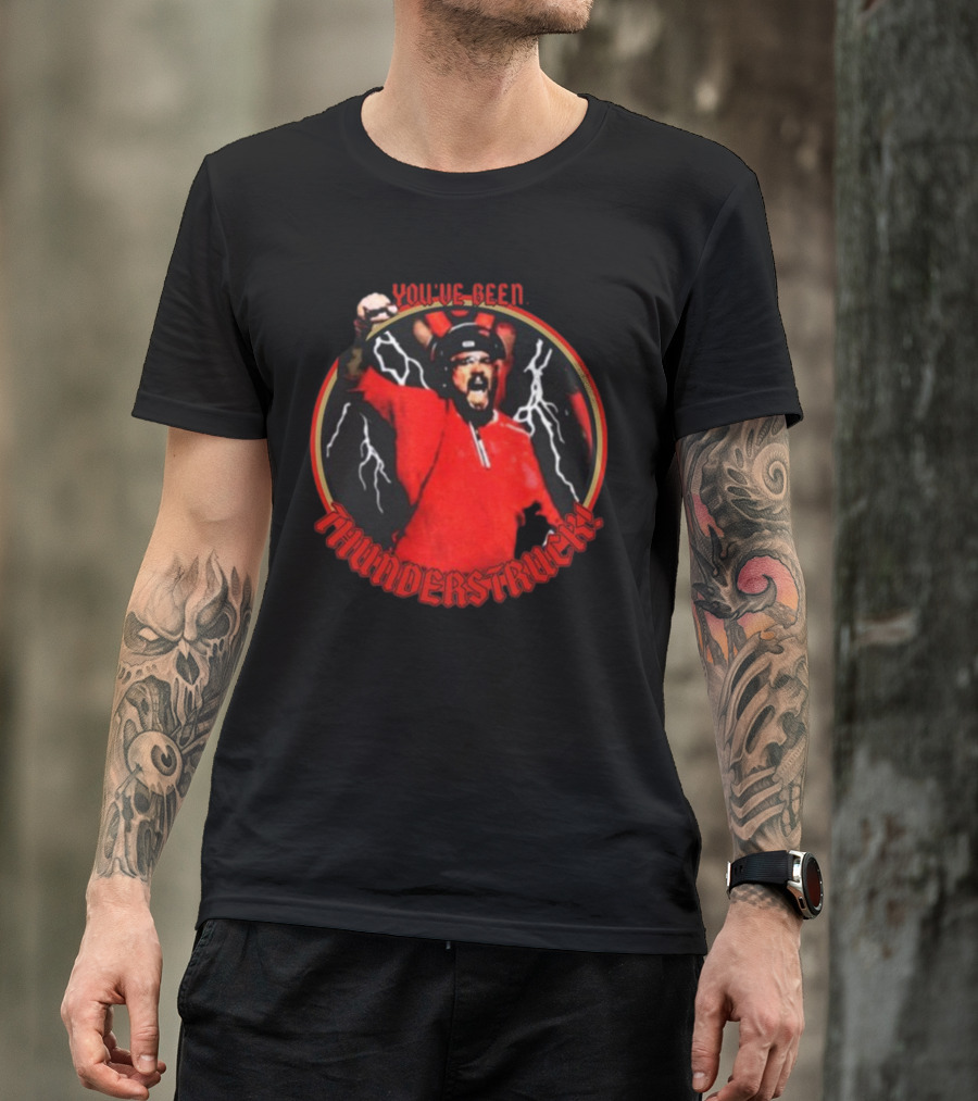 Kris Kocurek You've Been Thunderstruck Red Shirt Lightning Bolts T-Shirt