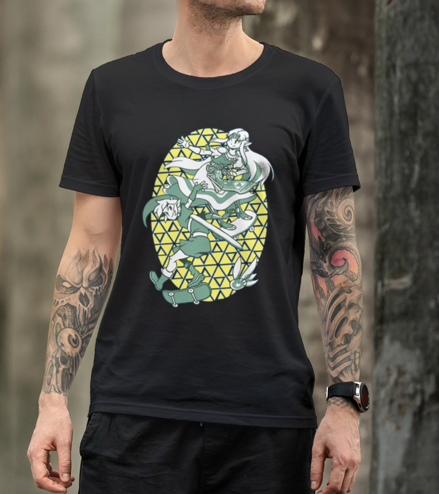 Ocarina Of Grind Link And Zelda Skateboarding Triangles T-Shirt