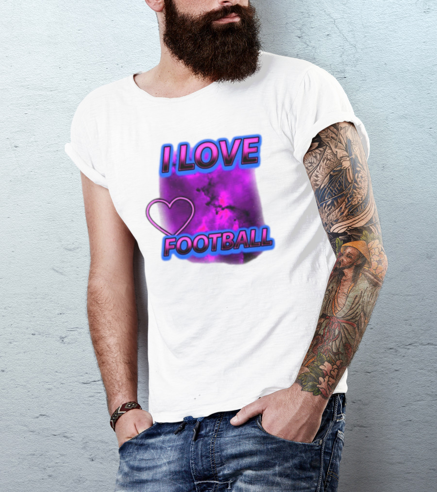 I Love Football Heart Purple Galaxy T-Shirt