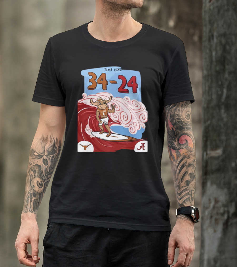 Texas Wins 34 24 Longhorn Surfer Victory Over Alabama T-Shirt