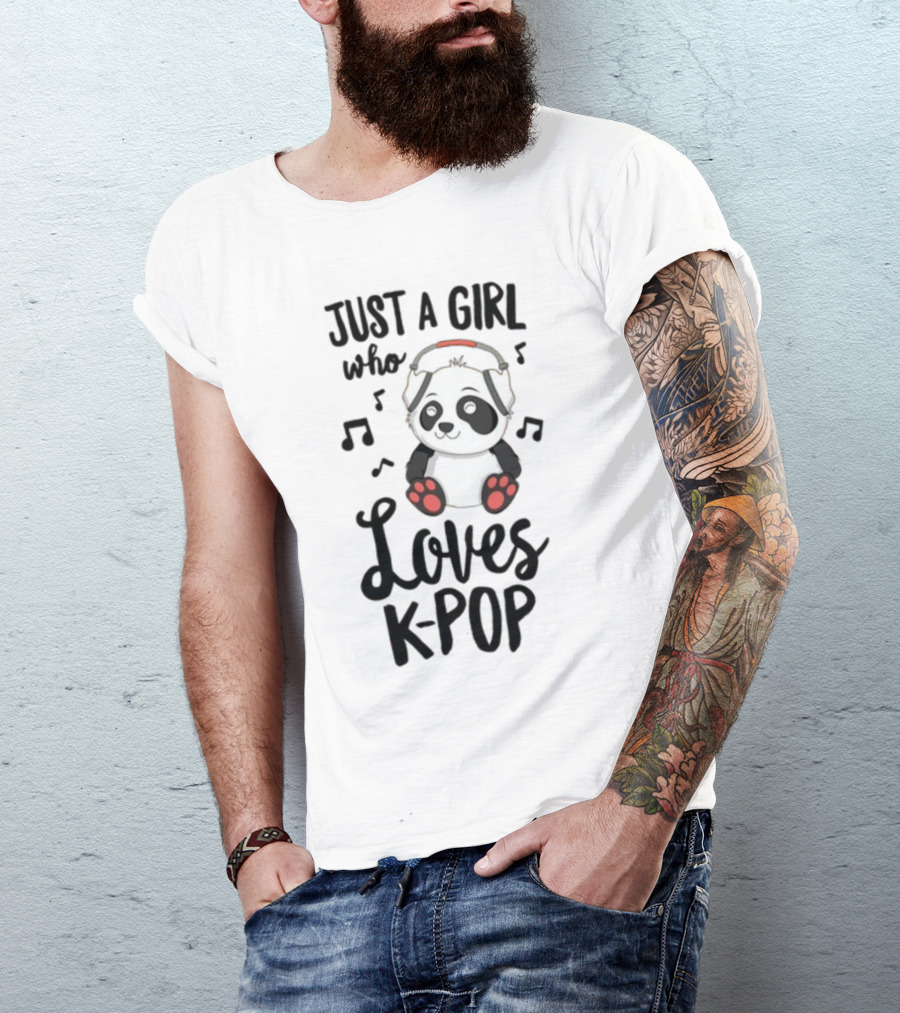 Just A Girl Who Loves Kpop With Cute Panda And Musical Notes T-Shirt